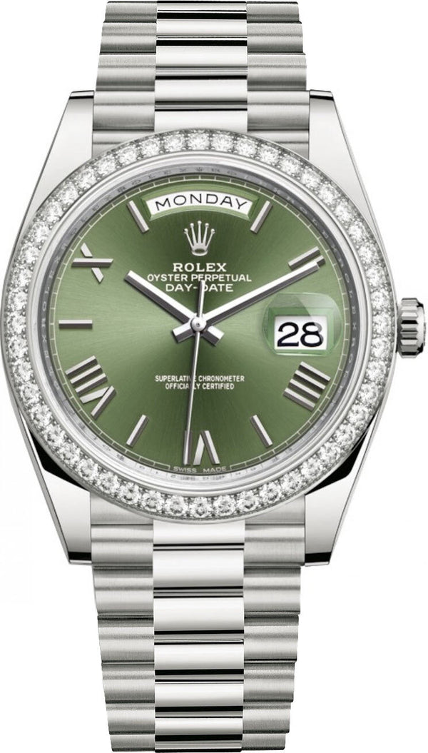 Rolex Day Date 40 Automatic Green Dial Men's 18kt White Gold President Watch #228349GNRP - Watches of America