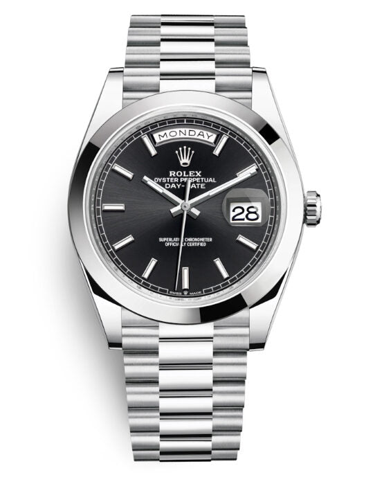 Rolex Day Date 40 Black Dial Automatic Men's Platinum President Watch #228206BKSP - Watches of America