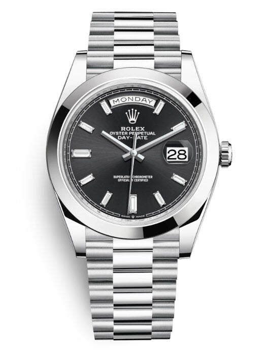 Rolex Day Date 40 Black Diamond Dial Automatic Men's Platinum President Watch #228206BKDP - Watches of America