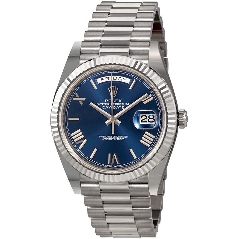 Rolex Day-Date 40 Blue Dial 18K White Gold President Automatic Men's Watch #228239BLRP - Watches of America