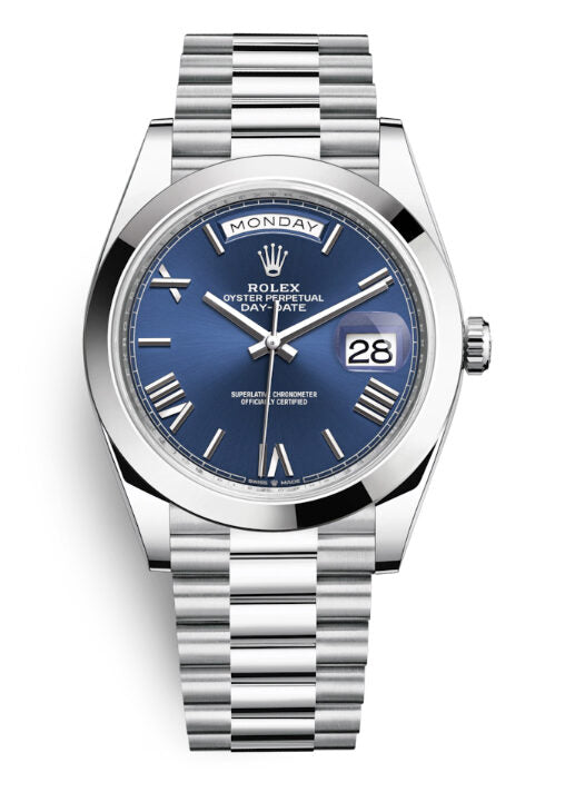 Rolex Day Date 40 Blue Dial Automatic Men's Platinum President Watch #228206BLSRP - Watches of America