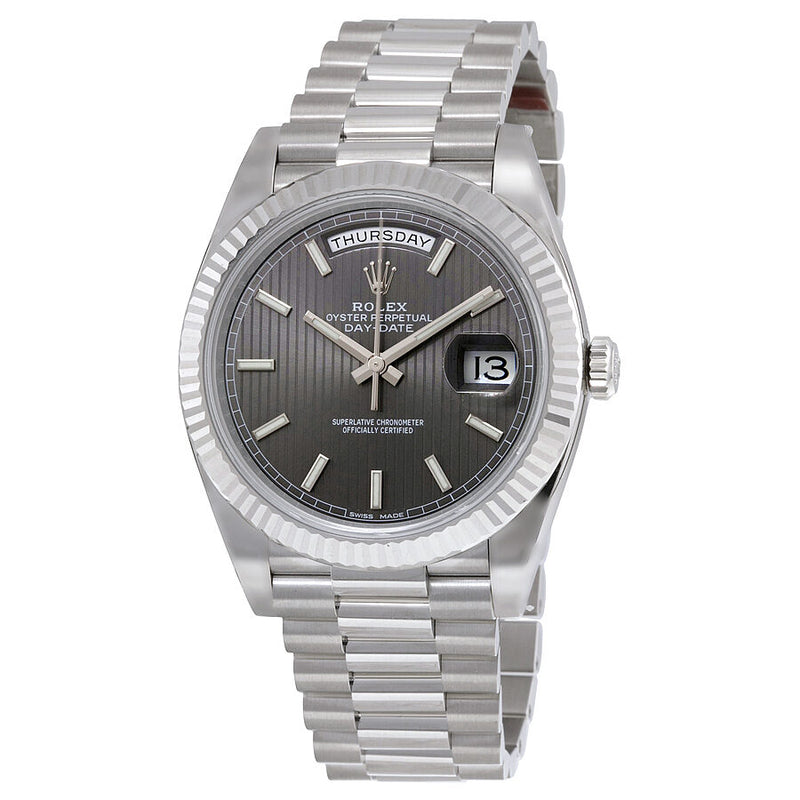 Rolex Day-Date 40 Dark Rhodium Stripe Motif Dial 18K White Gold President Automatic Men's Watch #228239RSSP - Watches of America