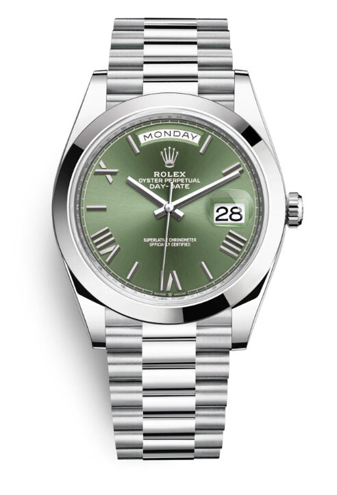 Rolex Day Date 40 Olive Green Dial Automatic Men's Platinum President Watch #228206GNSRP - Watches of America