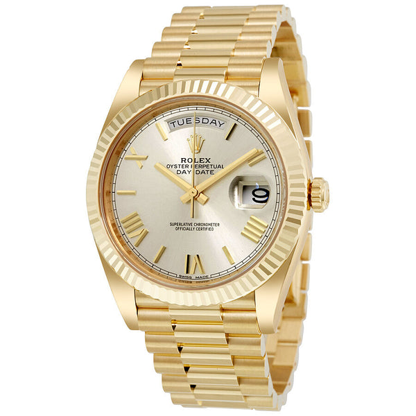 Rolex Day-Date 40 Silver Dial 18K Yellow Gold President Men's Watch #228238SSRP - Watches of America