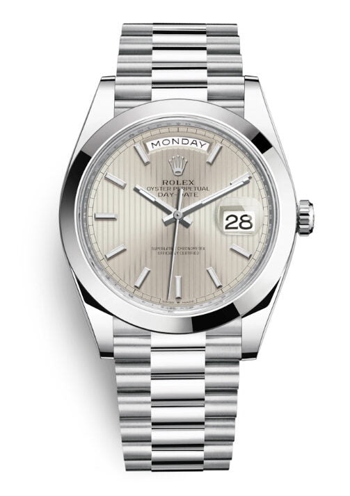Rolex Day Date 40 Silver Dial Automatic Men's Platinum President Watch #228206SSP - Watches of America