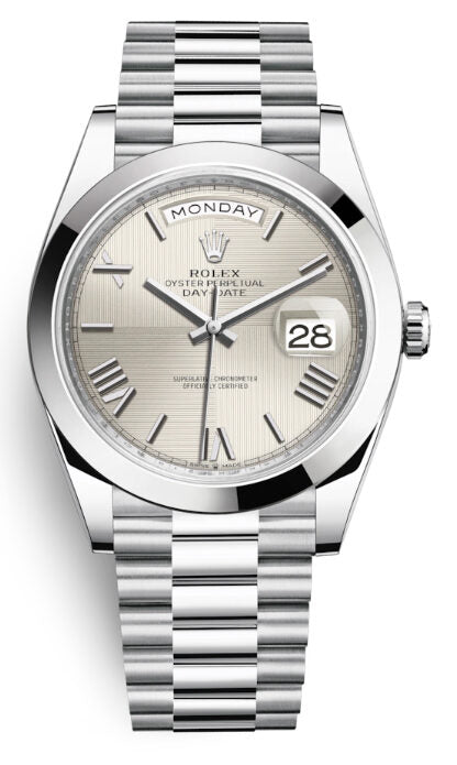Rolex Day Date 40 Silver Dial Automatic Men's Platinum President Watch #228206SSRP - Watches of America