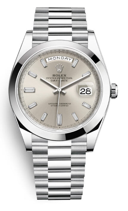 Rolex Day Date 40 Silver Diamond Dial Automatic Men's Platinum President Watch #228206SDP - Watches of America