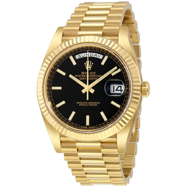 Rolex Day Date Automatic Black Diagonal Motif Dial Men's Watch 228238BKDMSP#228238BKSP - Watches of America