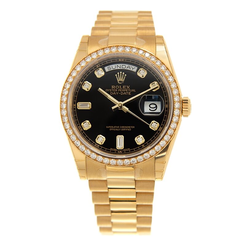 Rolex Day-Date Automatic Chronometer Diamond Black Dial Unisex Watch #118348-0024 - Watches of America #2