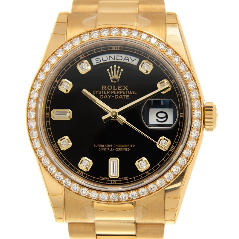 Rolex Day-Date Automatic Chronometer Diamond Black Dial Unisex Watch #118348-0024 - Watches of America
