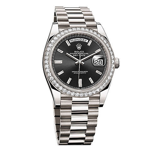 Rolex Day-Date Black Dial 18K White Gold President Automatic Men's Watch #228349BKDP - Watches of America
