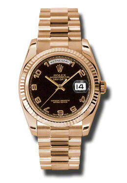 Rolex Day-Date Black Dial 18K Everose Gold President Automatic Ladies Watch #118235BKAP - Watches of America