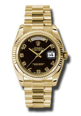 Rolex Day-Date Black Dial 18K Yellow Gold President Automatic Men's Watch #118238BKAP - Watches of America