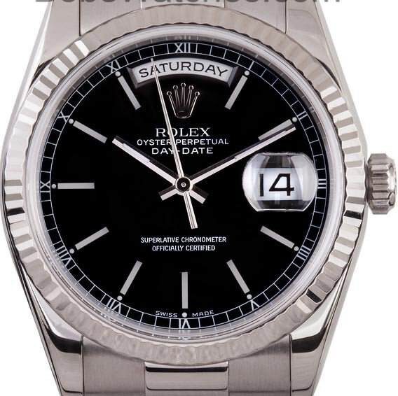 Rolex Day-Date Black Dial 18K White Gold President Automatic Men's Watch #118239BKSP - Watches of America