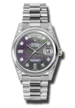 Rolex Day-Date Black Mother Of Pearl Dial Platinum President Automatic Men's Watch #118296BKMDP - Watches of America