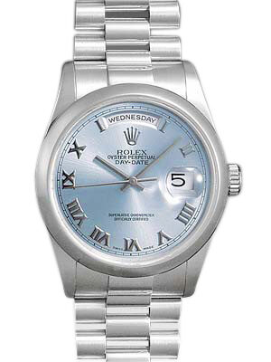 Rolex Day Date Blue Roman Dial President Bracelet Men's Watch 118206BLR#118206-BLR - Watches of America