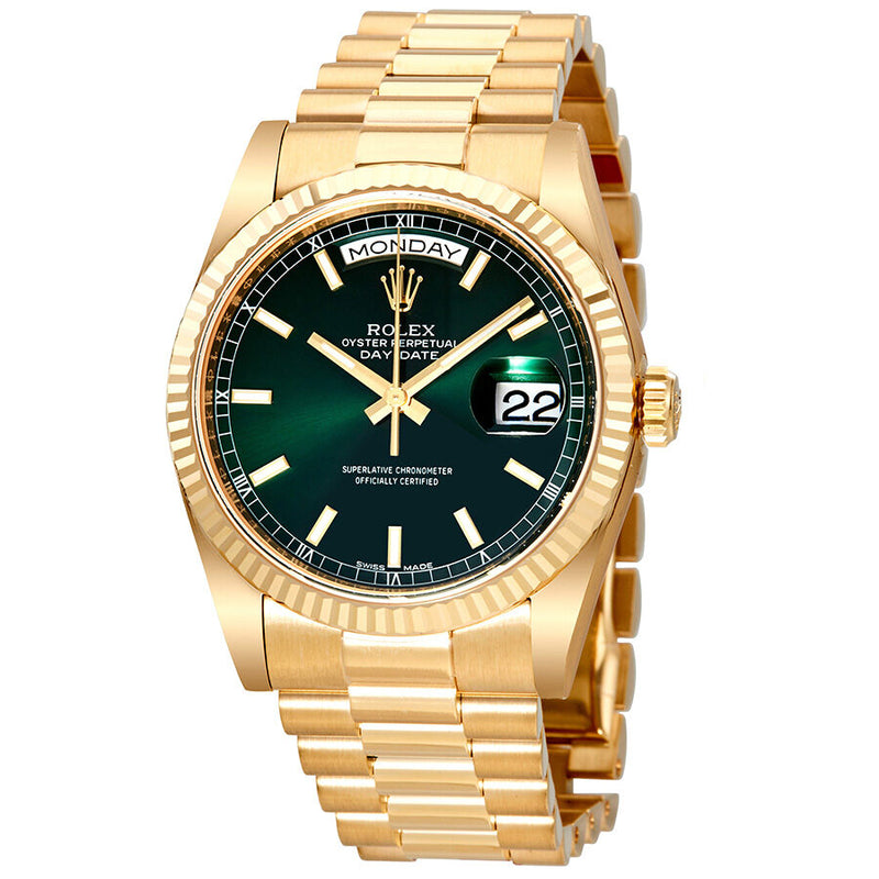 Rolex Day Date Green Dial Automatic 18K Yellow Gold Automatic Watch #118238GNSP - Watches of America