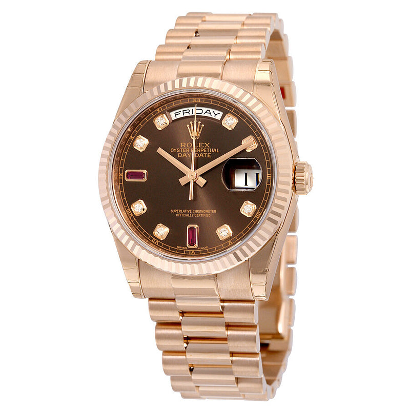 Rolex Day-Date Chocolate Dial 18K Everose Gold President Automatic Unisex Watch #118235CHODRP - Watches of America