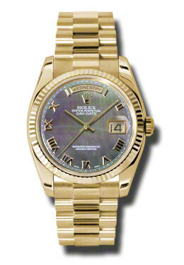 Rolex Day-Date Dark Mother Of Pearl Dial 18K Yellow Gold President Automatic Men's Watch #118238BKMRP - Watches of America