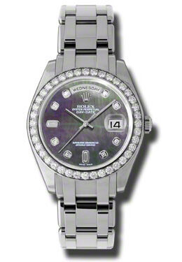 Rolex Day-Date Dark Mother Of Pearl Diamond Dial Platinum Automatic Men's Watch #18946BKMDPM - Watches of America
