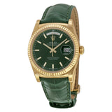 Rolex Day Date Green Dial 18K Yellow Gold Leather Men's Watch #118138GSL - Watches of America