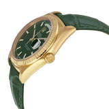 Rolex Day Date Green Dial 18K Yellow Gold Leather Men's Watch #118138GSL - Watches of America #2