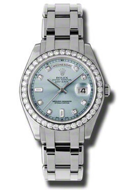 Rolex Day-Date Ice Blue Diamond Dial Platinum Automatic Men's Watch #18946IBLDPM - Watches of America