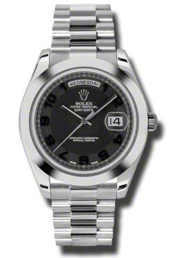 Rolex Day-Date II Black Concentric Dial Platinum President Automatic Men's Watch #218206BKCAP - Watches of America