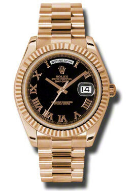 Rolex Day-Date II Black Dial 18K Everose Gold President Automatic Men's Watch #218235BKRP - Watches of America
