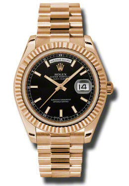 Rolex Day-Date II Black Dial 18K Everose Gold President Automatic Men's Watch #218235BKSP - Watches of America