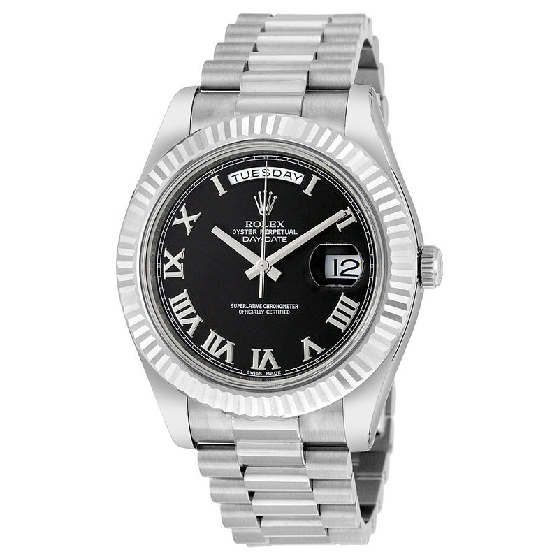 Rolex Day-Date II Black Dial 18K White Gold President Automatic Men's Watch 218239BKRP#RLX218239 - Watches of America