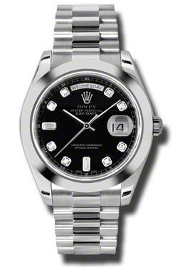 Rolex Day-Date II Black Dial Platinum President Automatic Men's Watch #218206BKDP - Watches of America