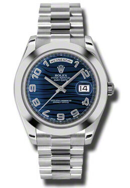 Rolex Day-Date II Blue Wave Dial Platinum President Automatic Men's Watch #218206BLWAP - Watches of America