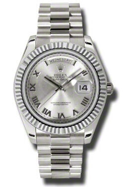 Rolex Day-Date II Rhodium Dial 18K White Gold President Automatic Men's Watch #218239RRP - Watches of America