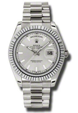 Rolex Day-Date II Silver Dial 18K White Gold President Automatic Men's Watch #218239SSP - Watches of America