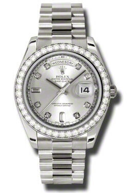 Rolex Day-Date II Silver Dial 18K White Gold President Automatic Men's Watch #218349SDP - Watches of America