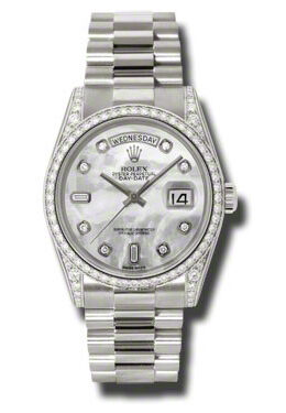 Rolex Day-Date Mother Of Pearl Dial 18K White Gold President Automatic Ladies Watch #118389MDP - Watches of America
