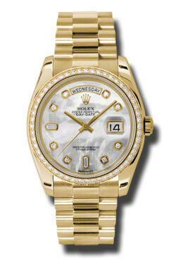 Rolex Day-Date Mother Of Pearl Dial 18K Yellow Gold President Automatic Ladies Watch #118348MDP - Watches of America