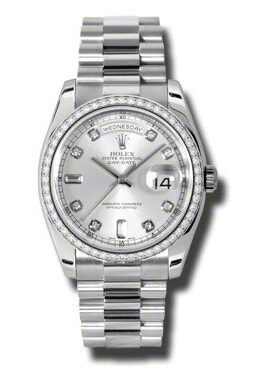 Rolex Day-Date Silver Dial Platinum President Automatic Ladies Watch #118346SDP - Watches of America