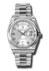 Rolex Day-Date Silver Dial Platinum President Automatic Men's Watch #118206SDP - Watches of America