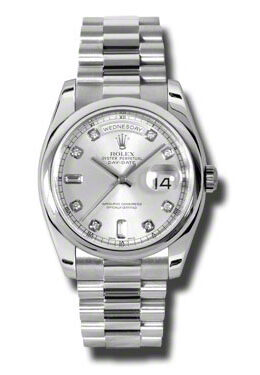 Rolex Day-Date Silver Dial Platinum President Automatic Men's Watch #118206SDP - Watches of America