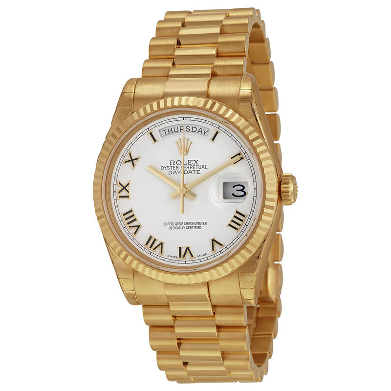 Rolex Day-Date White Dial 18K Yellow Gold President Automatic Men's Watch #118238WRP - Watches of America
