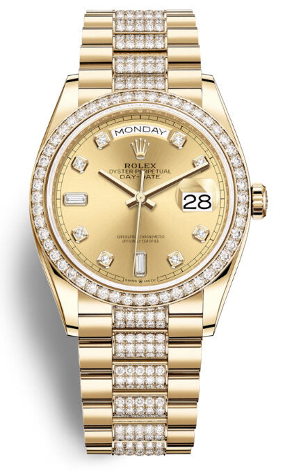 Rolex Day-Date 36 Automatic Diamond Champagne Dial 18kt Yellow Gold Diamond Set President Watch #128348CDDP - Watches of America