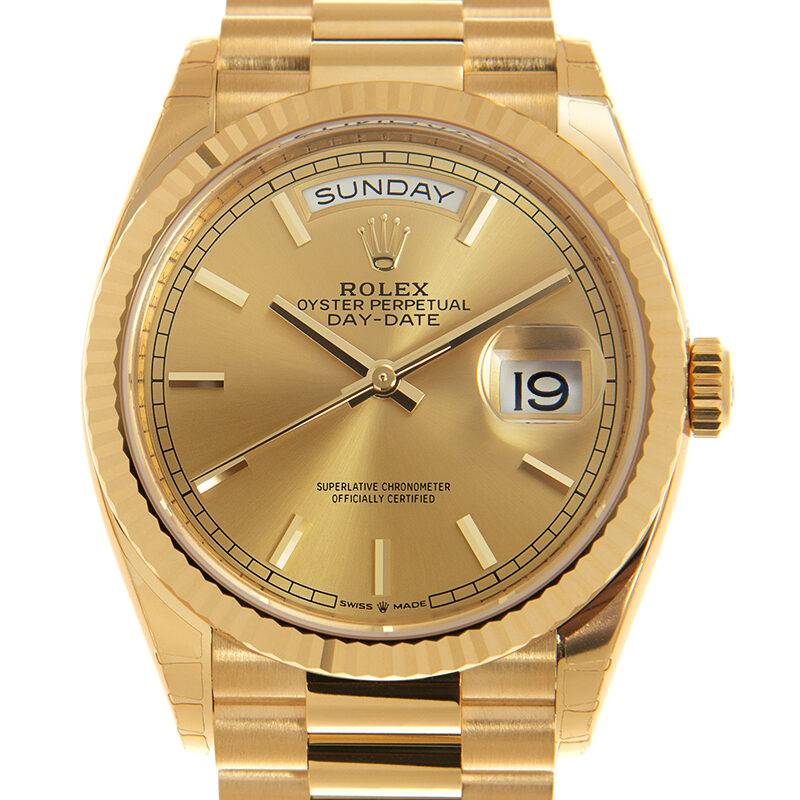 Rolex Day-Date 36 Champagne Dial 18kt Yellow Gold President Watch #128238CSP - Watches of America