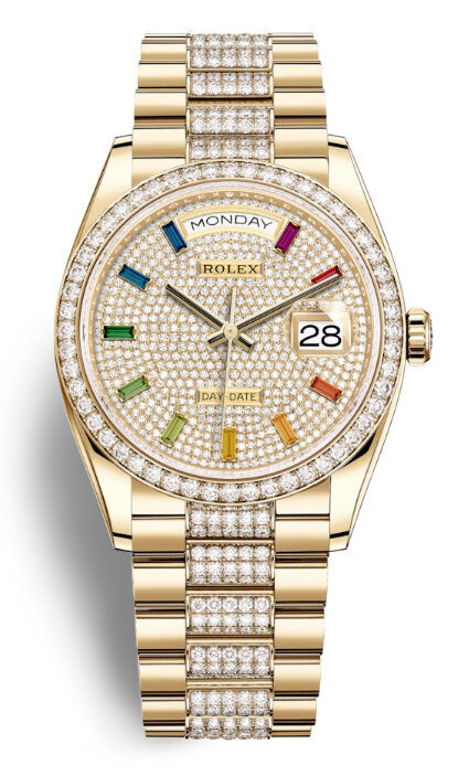 Rolex Day-Date 36 Paved Dial 18kt Yellow Gold Diamond-Set President Watch #128348DSDP - Watches of America