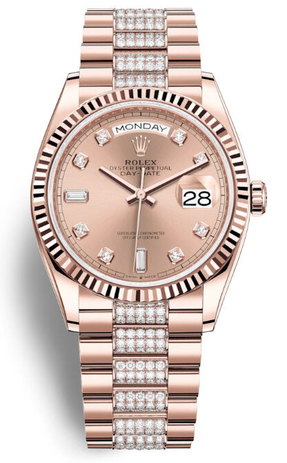 Rolex Day-Date 36 Rose Dial Automatic Diamond-Set President Watch #128235PDDP - Watches of America