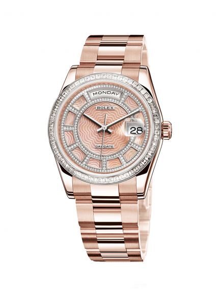 Rolex Day-Date Carousel of Pink Mother of Pearl Dial 18ct Everose gold Automatic Unisex Watch #118395BR - Watches of America