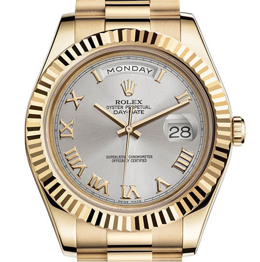 Rolex Day-Date II Silver Dial 18K Yellow Gold President Automatic Men's Watch #218238SRP - Watches of America