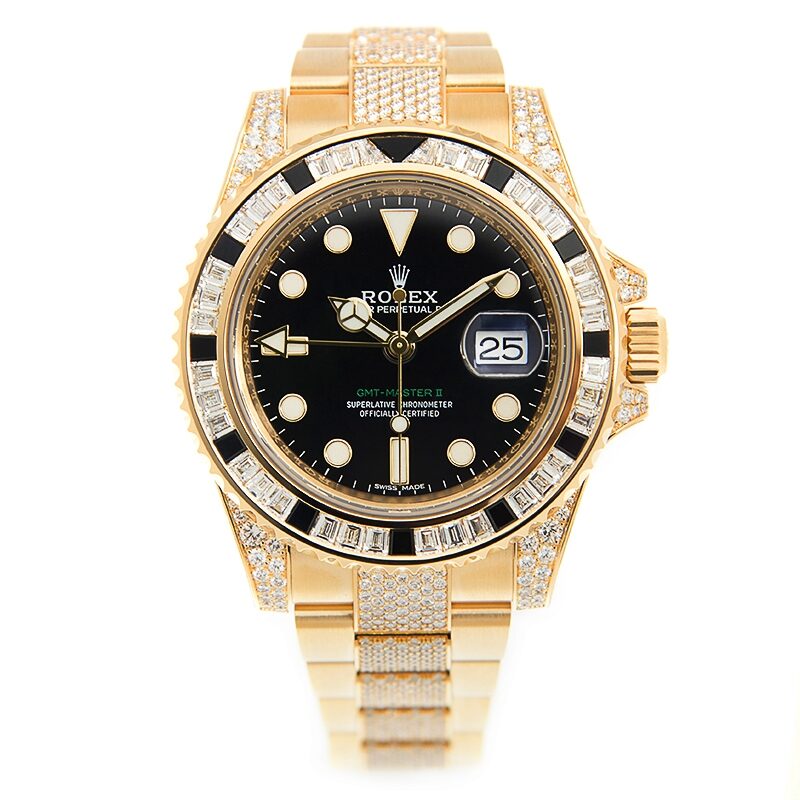 Rolex GMT-Master II Automatic Chronometer Diamond Black Dial Unisex Watch 116758 Pave#116758 SANR - Watches of America