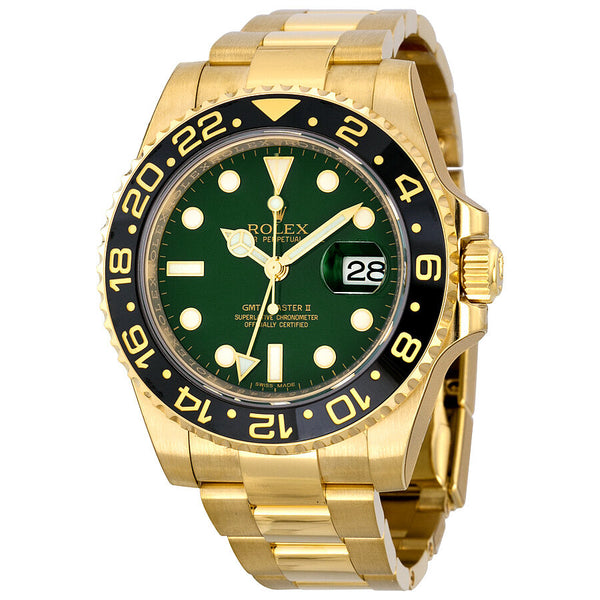 Rolex GMT Master II Green Dial 18K Yellow Gold Oyster Bracelet Automatic Men's Watch #116718GSO - Watches of America